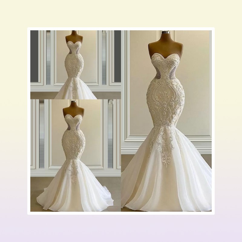 NEW Sexy Vestido De Novia Mermaid Wedding Dresses Formal Bridal Gowns Sweetheart Embroidery Lace Appliques Crystal Beads Lux