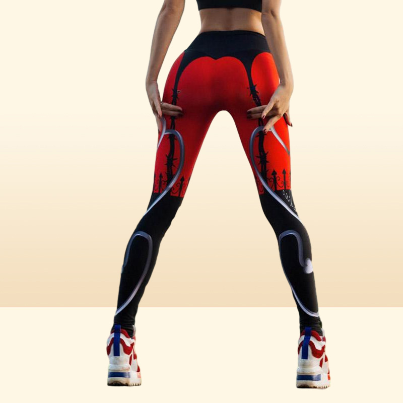 Women039s Leggings Kaminsky Casual Printed Women Push Up High Waist Femme Elastic Workout Trousers Red Heart6071117