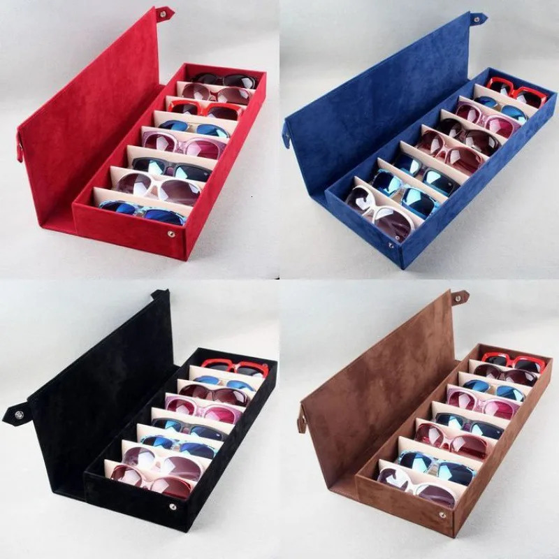 Sunglasses Cases High Quality Glasses Case 8 Slot Grids Eyeglass Sunglasses Glasses Storage Display Grid Stand Case Box Holder Glasses Organizer 231101