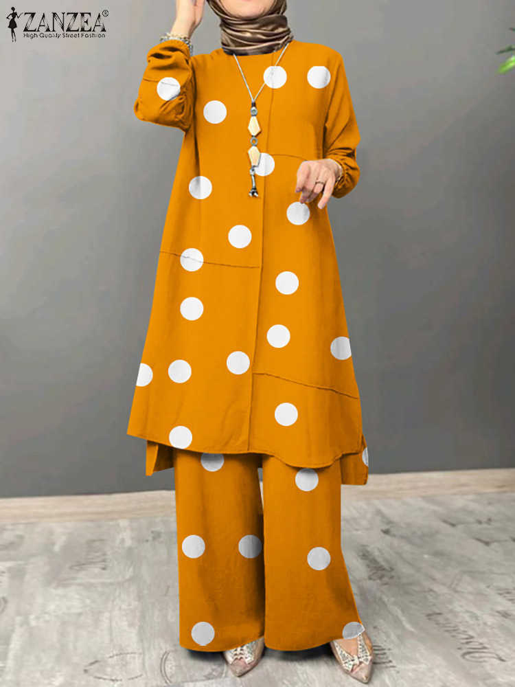 RUKAS Womens Muslim Autumn Vintage Printed Sets Casual Loose Urban Tracksuit Turkey Islamic Clothing Two Piece Sets Outifits