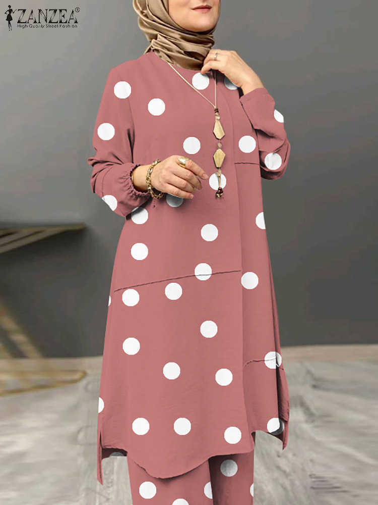 RUKAS Womens Muslim Autumn Vintage Printed Sets Casual Loose Urban Tracksuit Turkey Islamic Clothing Two Piece Sets Outifits
