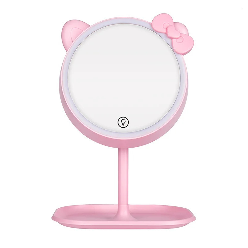 Compact Mirrors Pink Cat Makeup Mirror with Led Mirrors Standing Mirror Touch Screen Vanity Mirror Adjustable Light Desk Cosmetic Mirrors 231102