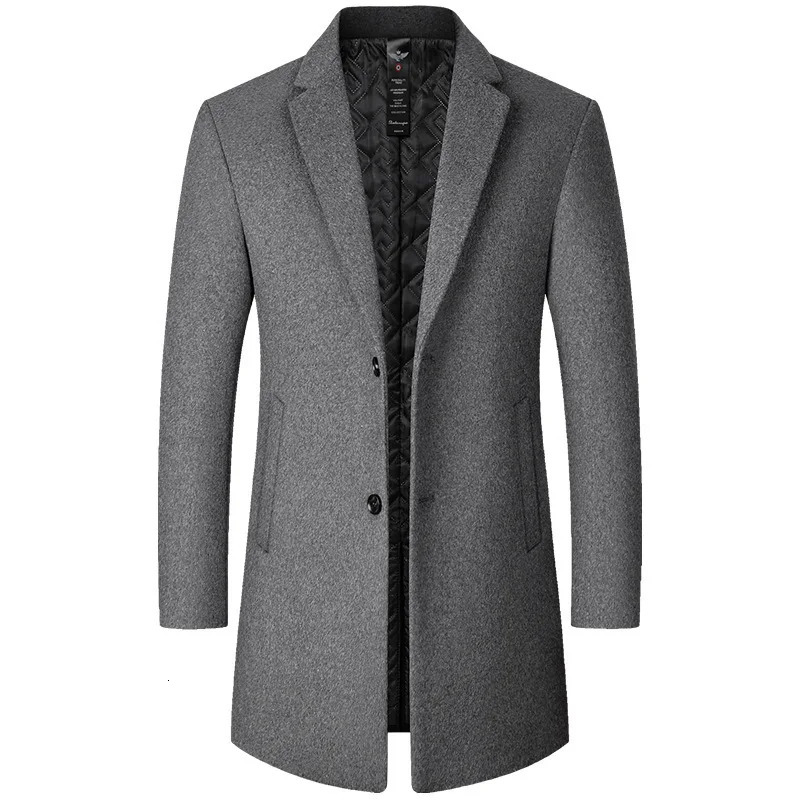 Men's Wool Blends Trench Coat Slim Fit Single Breasted Blend Down Overcoat Winter Business Pea Top Jacket Notch Lapel 231102