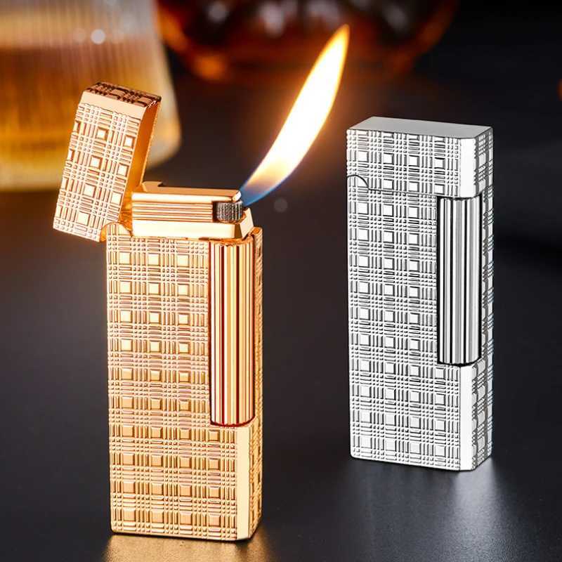 Lighters Derui 3026 Narrow Version Retro Inflatable Grinding Wheel Lighter Side Sliding Ignition 45 Oblique Fire Pipe Men's Gift W260202