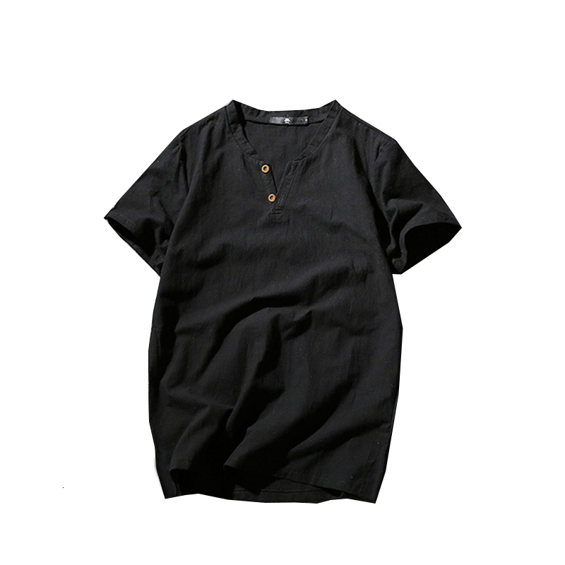 Men's T-Shirts Linen Men's Summer Short Sleeve T-shirt Plus Size Casual Loose Plain V-Neck Neckline Breathable Harajuku T-shirt 230403