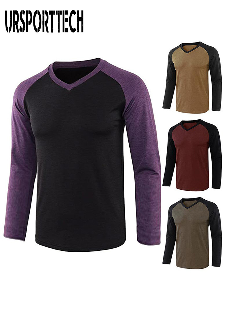 Men's T-Shirts Urporttech Spring Autumn Men's Large Full Sleeve Men's Casual Patch Work T-shirt Men's Fitness Top T-shirt 230403