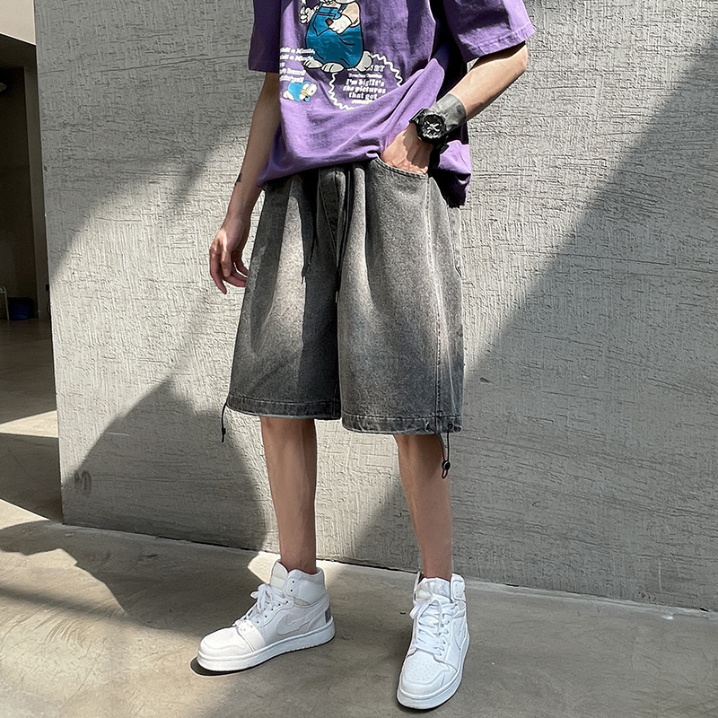 Men's Shorts Summer Korean Fashion Jeans Men's Wash Retro Loose 5th Men's Casual Street Wear Gradient Jeans 230403