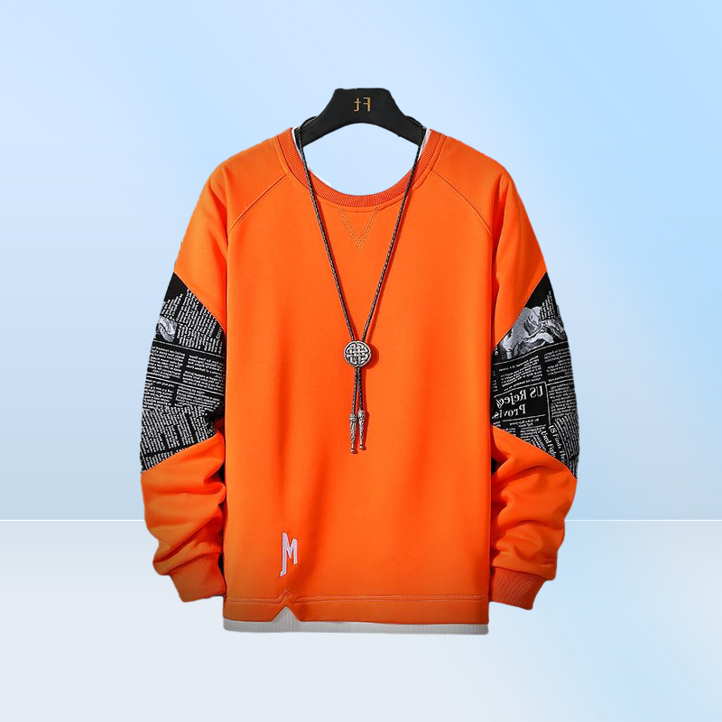 Men039s Hoodies Sweatshirts SingleRoad Crewneck Sweatshirt Men Orange Patchwork Oversized Japanese Streetwear Hip Hop Ho