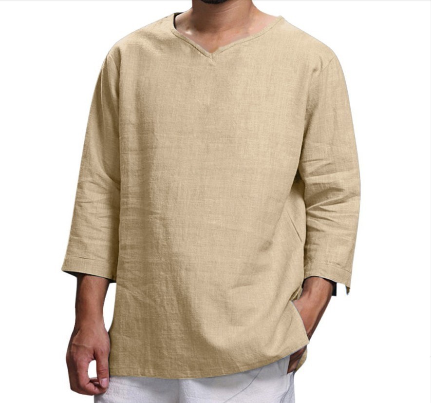 Men's T-Shirts Men's V-neck Cotton Linen T-shirt Men's Breathable Solid Color Long Sleeve Casual Sports Linen T-shirt Top M-4XL 230403