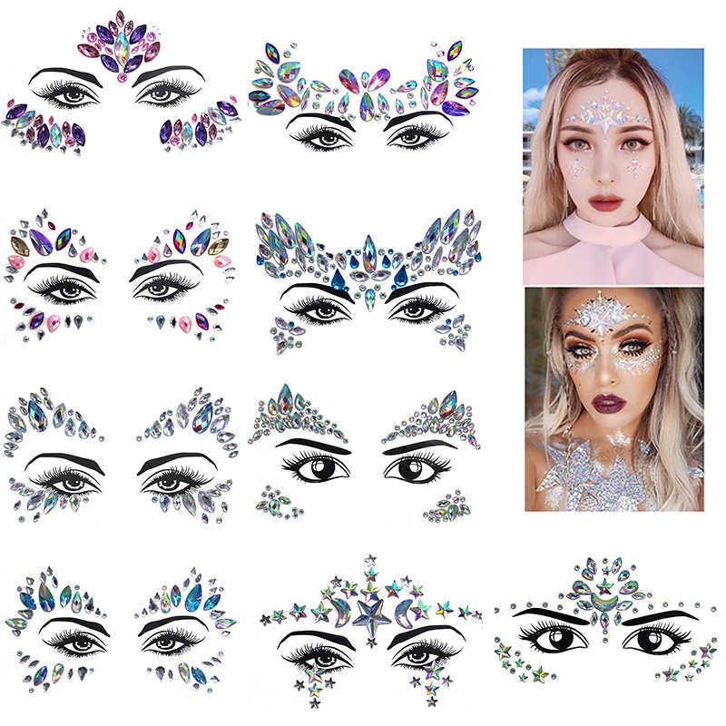 Temporary Tattoos 3D Crystal Tattoo Sticker Drill Stickers Eyes Sticker Party Face Stickers Face Decoration Diamond Masquerade Temporary Tattoo Z0403