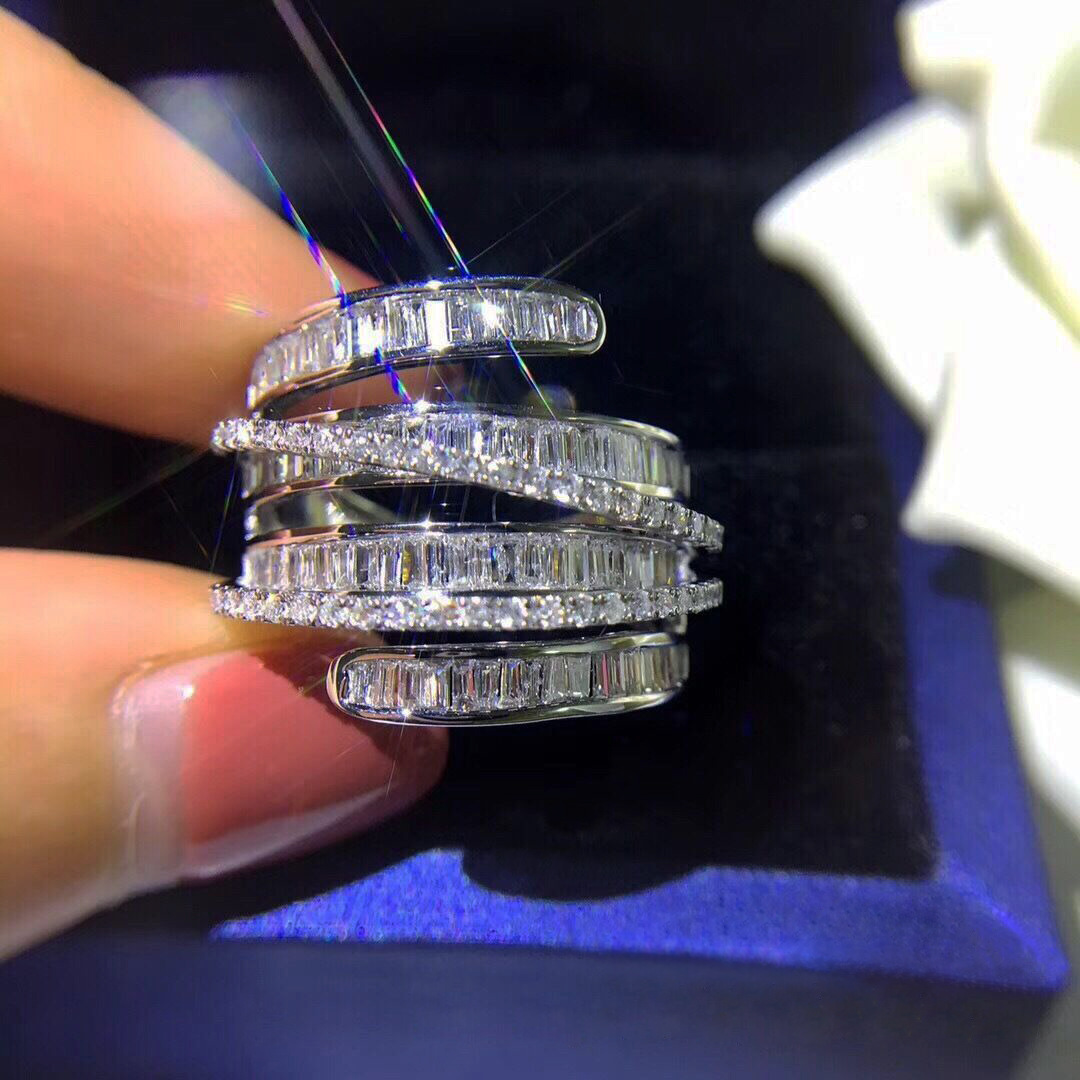 2025 Wedding Rings Luxury Jewelry 925 Sterling Silver Fill Designer Princess Cut Handmade 5A Cubic Zircon CZ Diamond Gemstones Party Women Cross Band 