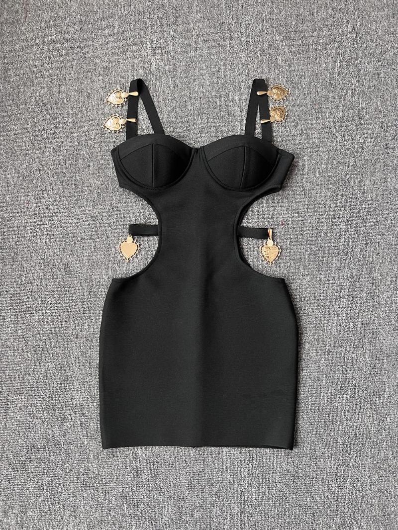 Casual Dresses JUNE LIPS 2023 Summer Women's Sexy Pink Black Orange Hollow Out Bandage Mini Dress Evening Celebrity Club Party