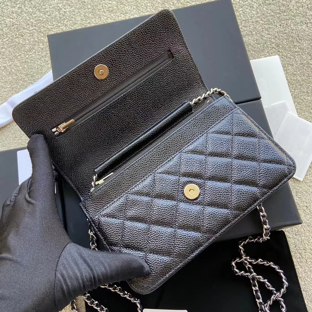 Designer bag chain wallet Classic caviar style Fashion Upgraded magnetic hardware Retro womens wallets Sheepskin Coin Purse Selling Card Holder With box PRPU