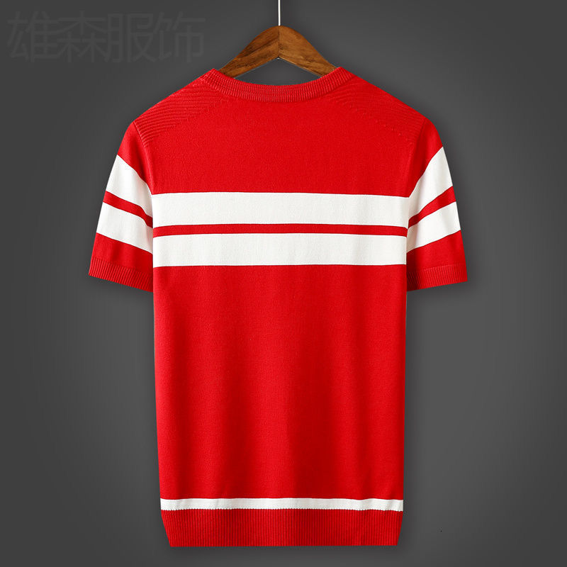 Men's T-Shirts Men's Fashion Stripe Short Sleeve Slim Fit T-shirt Top Autumn Winter Men's Casual O-Neck Knitted Sweater T-shirt B185 23
