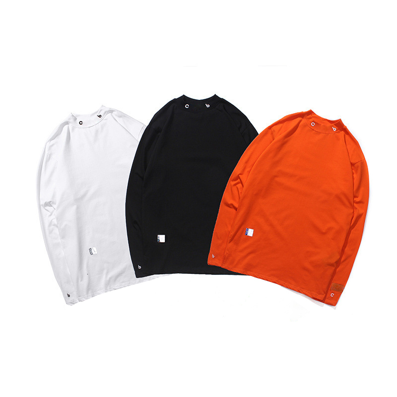 Men's T-Shirts Spring and Autumn Street Fashion Medium High Neck Letter Embroidery Men's and Women's Casual Loose Long Sleeve T-Shirt 2