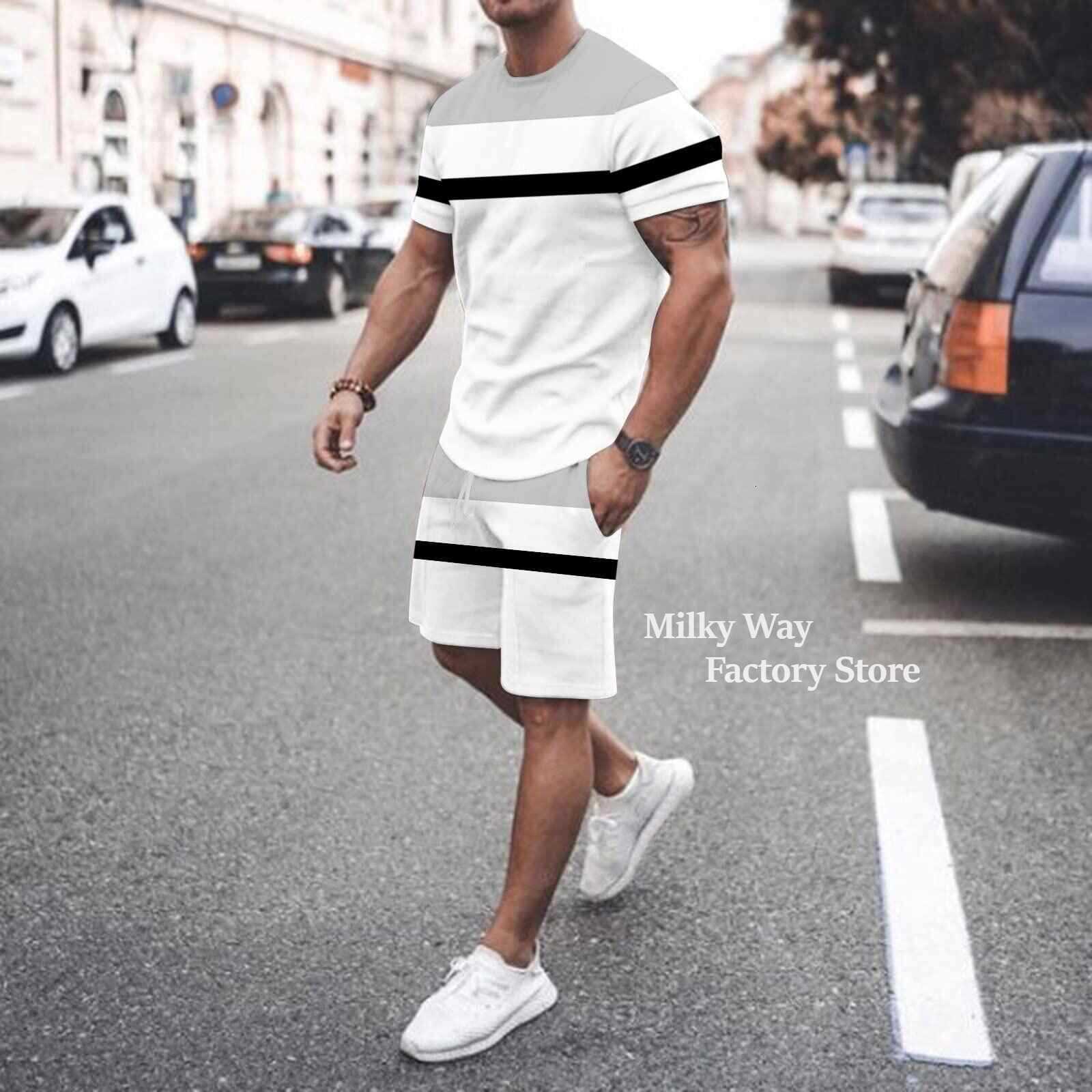 Tracksuits Summer Solid Color T-shirt Casual Set Men's Sportswear Fashion Street Clothing 230403