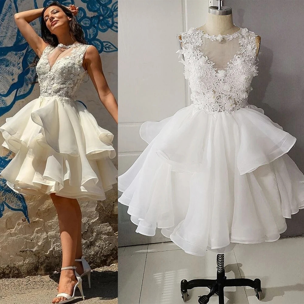 Mini Vintage Tiered Orgnaza Wedding Dress Custom Made Cutout Applique Dance Puffy Princess Plus Size Bridal Gowns