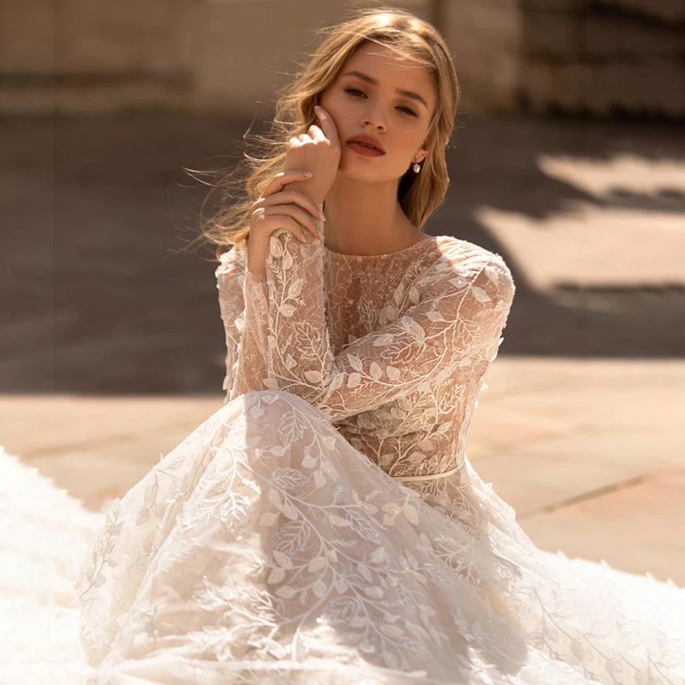 Ral High Neck Romantic Wedding Gown Long Sleeves Bridal Gowns Plus Size Vestidos De Novia Custom Made Lace 6660312