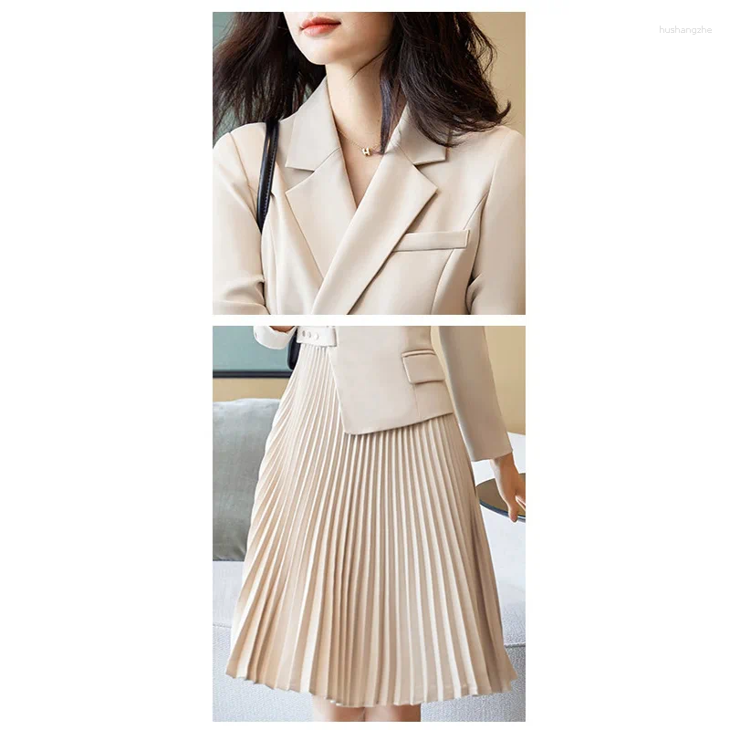 Casual Dresses Women Spring And Autumn Design Sense Office Lady OL Warm Style Suit Dress Irregular Waist Pleated Skirt