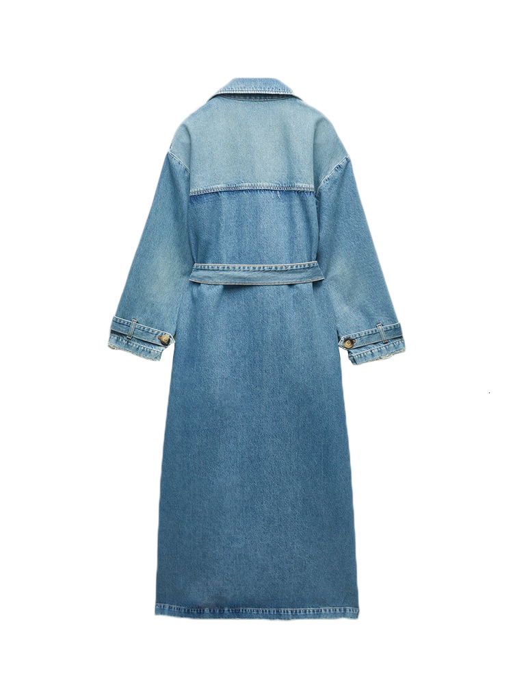 Women's Trench Coats Ailegogo Spring Autumn Women Loose Long Denim Coat with Belt Streetwear Female Retro Lapel Double Breasted Overcoat 230403