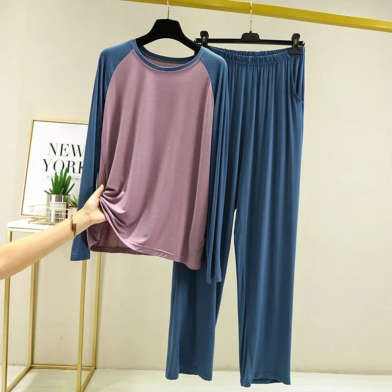 Men's Sleepwear 2024 Spring Autumn Pajamas Sets Longsleeve Modal Cozy Round Neck Fashion Homewear Clothing Plu Size Lounge Set 231102Z