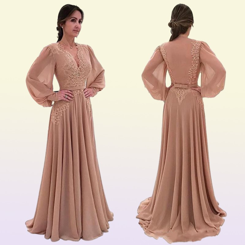 Aline Long Sleeves Chiffon Prom Dresses Formal Occasion Evening Gowns Vestidos De Novia Sweep Train