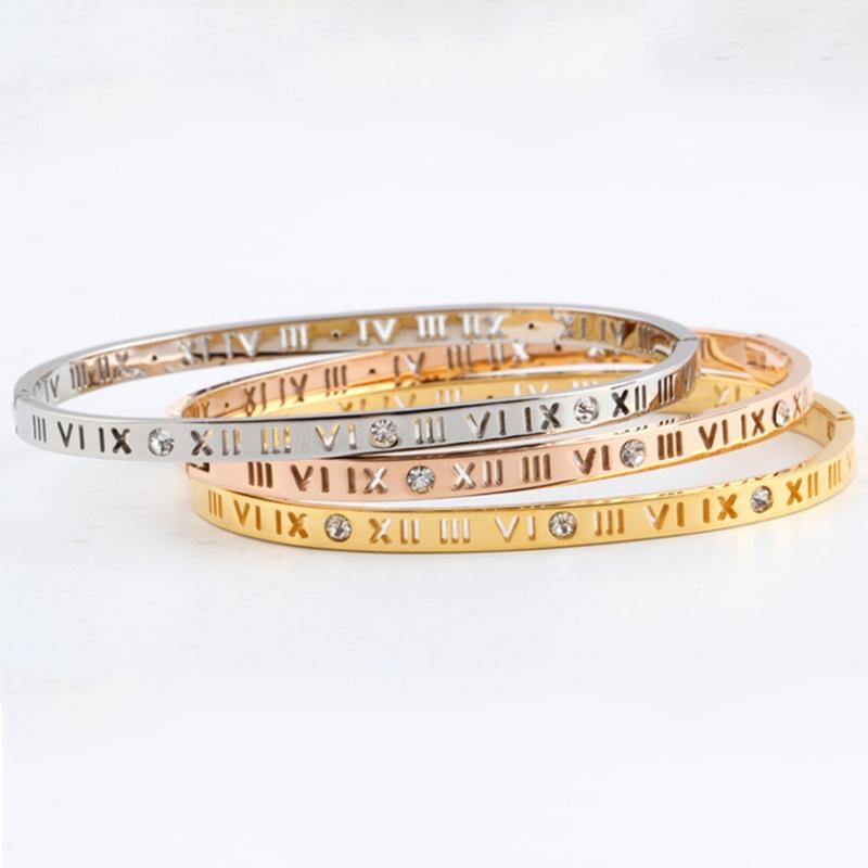 Bangle Luxury Zircon Engraved Roman Numerals Stainless Steel Bangles Gold Silver Rose Color Bracelets For WomenBangleBangle
Bangle Luxury Zircon Engraved Roman Numerals Stainless Steel Bangles Gold Silver Rose Color Bracelets For WomenBangleBangle