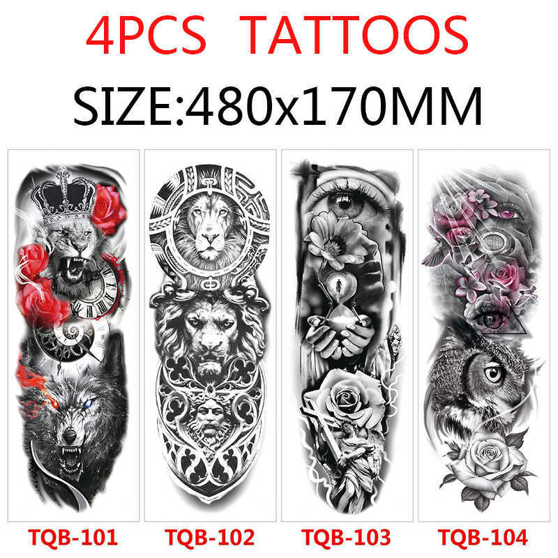 Temporary Tattoos Full Arm Temporary Tattoo Stickers Waterproof Men and Women Tattoo Totem Lion Tiger Body Painting Tattoo Sleeve Z0403