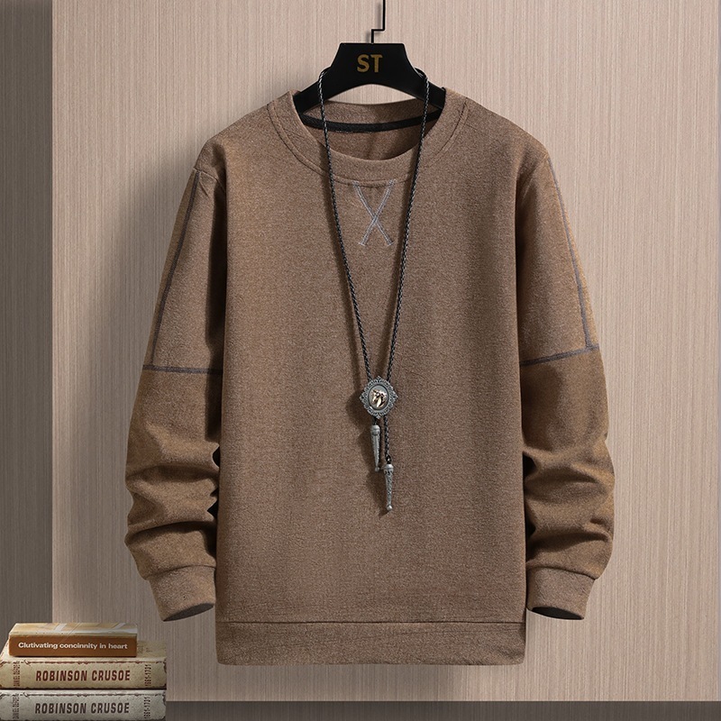 Men's T-Shirts Men's Casual Sweatshirt Autumn/Winter Korea Fashion Long Sleeve T-shirt with Velvet Top O-Neck Hoodie 230403