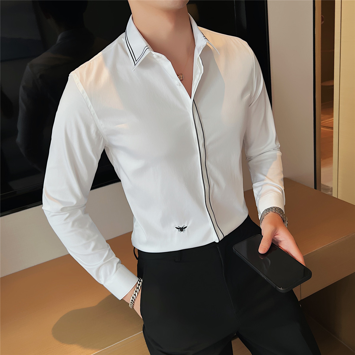 Brand Bee Embroidery Shirts for Men Long Sleeve Slim Fit Casual Shirts Business Social Dress Shirts Party Tuxedo Blouse 2022, Black
Brand Bee Embroidery Shirts for Men Long Sleeve Slim Fit Casual Shirts Business Social Dress Shirts Party Tuxedo Blouse 2022, Black