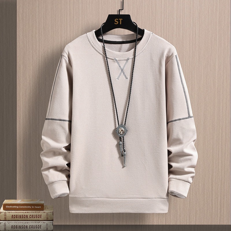 Men's T-Shirts Men's Casual Sweatshirt Autumn/Winter Korea Fashion Long Sleeve T-shirt with Velvet Top O-Neck Hoodie 230403