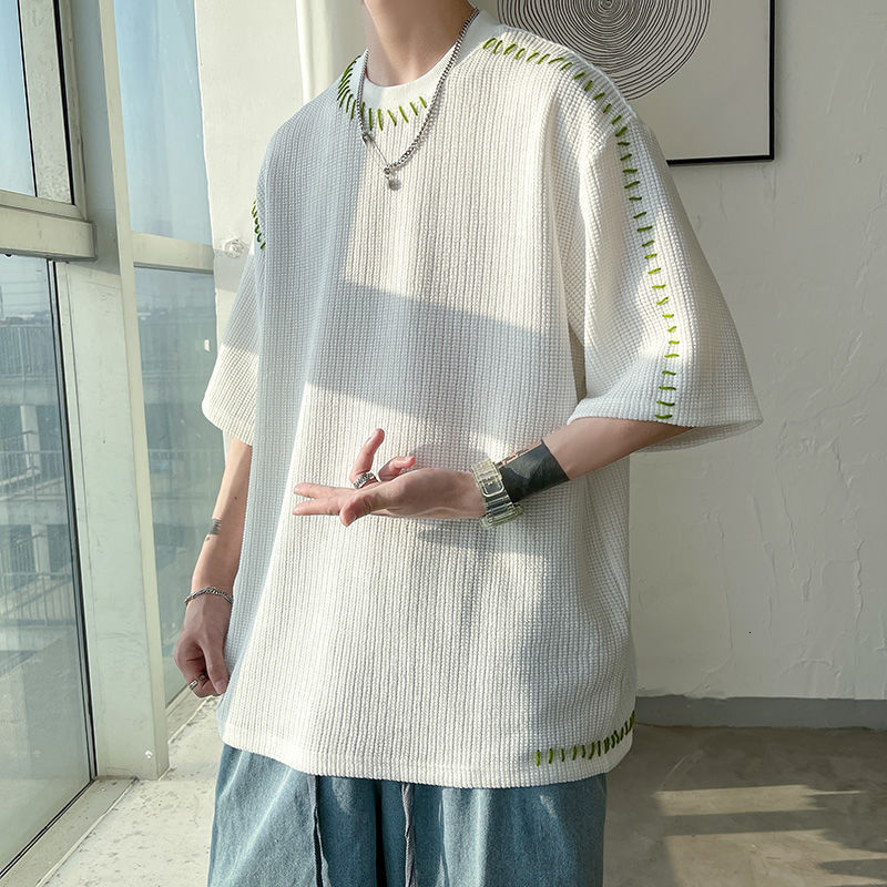 Men's T-Shirts Handsewn Men's T-Shirt Korean Men's Oversized Short Sleeve T-Shirt 230403