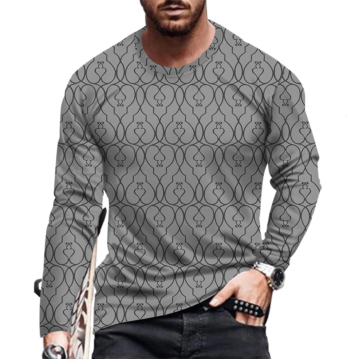 Men's T-Shirts Fahsion and Casual Men's Long Sleeve Printed T-Shirt 230403