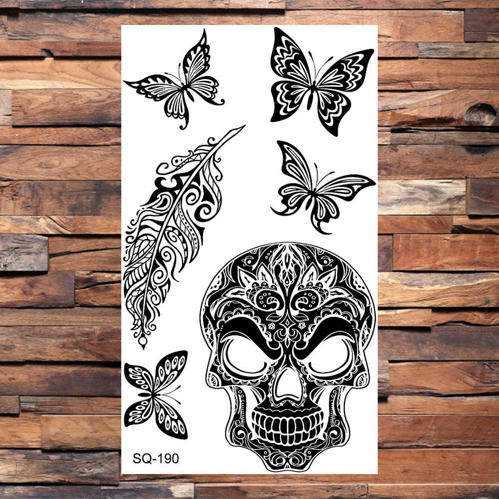 Temporary Tattoos Small Butterfly Temporary Tattoos For Women Girls Realistic Skull Feather Flower Water Transfer Tattoos Neck Arm Tatoos Hands Z0403
