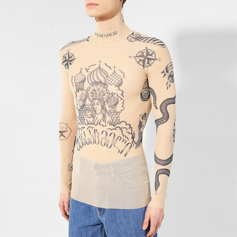 Men s T Shirts Y2K Men T Shirt Streetwear Spring Autumn Fashion Pattern Print Slim Fit Tees For Mens Trend Long Sleeve Turtleneck Pullover Tops 230403