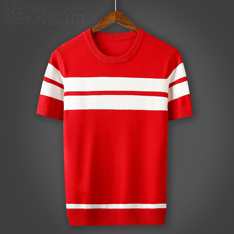 Men's T-Shirts Spring Summer Men's T-Shirt Round Neck Short Sleeve Casual Men's T-Shirt Stripe Slim Fit Knitted Tee W75 230403