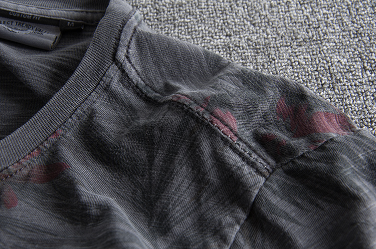 Men's T-Shirts Rewashed Vintage Beach Leaf Print Full Match Fashion Men's Summer Round Neck Short Sleeve 100% Cotton T-shirt 230403