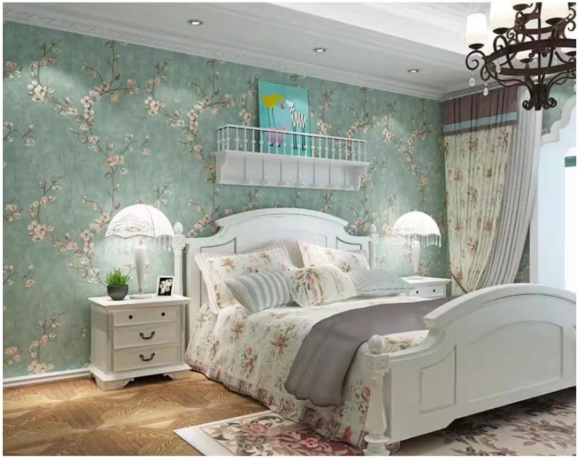Light green wallpaper new flower wallpaper roll wallpapers factory sales non woven wallpapers
