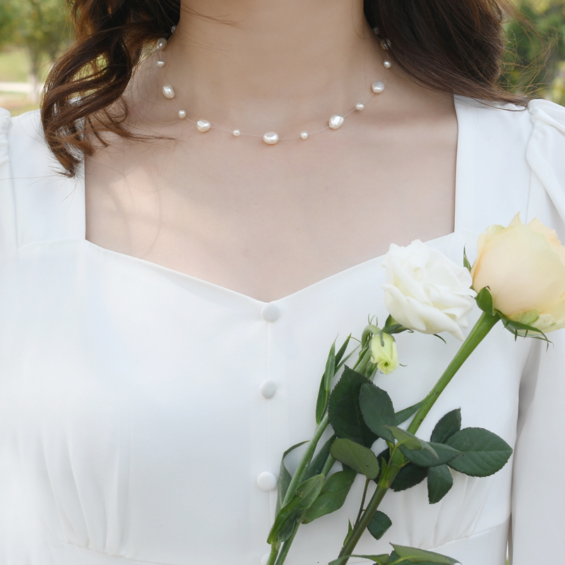 Beaded Necklaces ASHIQI Real Natural Baroque Pearl Necklace 925 Sterling Silver Wedding Fashion Jewelry for Women 230403