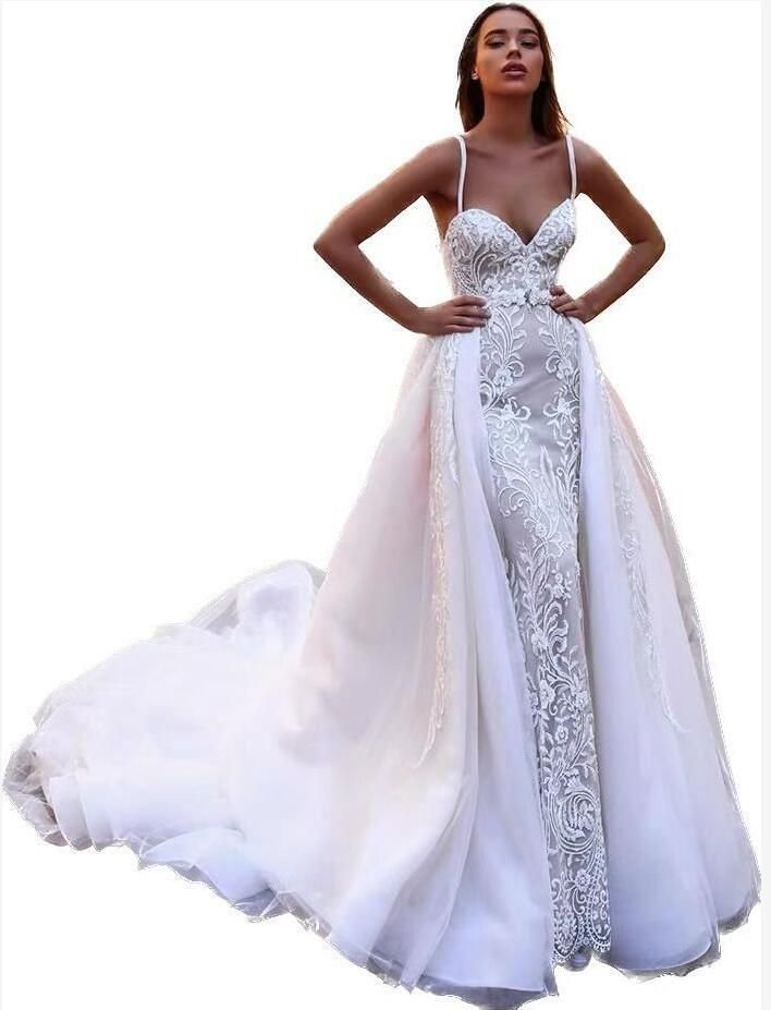 Sexy New Boho Bridal A e Wedding Dresses With Detachable Train Lace Backless Custom Made BC