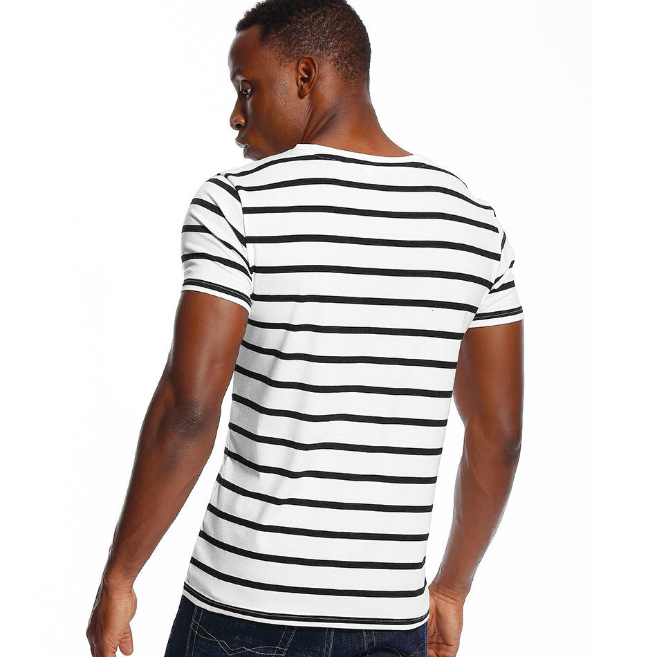 Men's T-Shirts Wide and narrow striped men's T-shirt striped T-shirt staff neckline men's short sleeve sailor men's top 230403