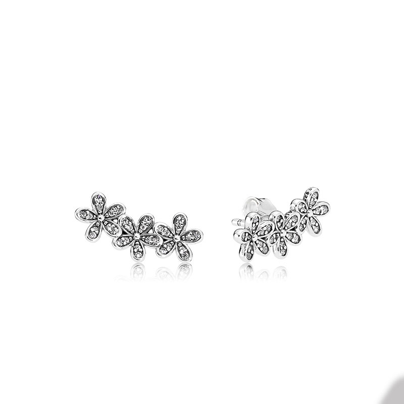 Sparkling Daisy Flower Stud Earring Authentic Sterling Silver Wedding Earrings For Women Girlfriend Gift CZ Diamond Jewelry with Retail Box