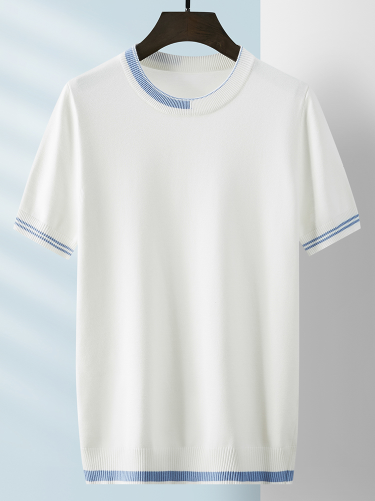 Men's T-Shirts Summer Men's Fashion Short Sleeve Knitted T-shirt Men's Street Clothing Round Neck T-shirt Men's Ice Silk Solid T-s