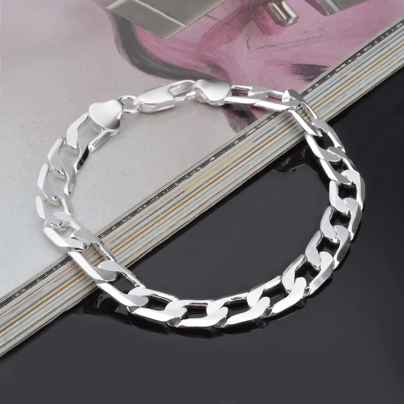Chain 925 Sterling silver Bracelet Sideways Silver 6MM8MM10MM Men Women Jewelry 230508