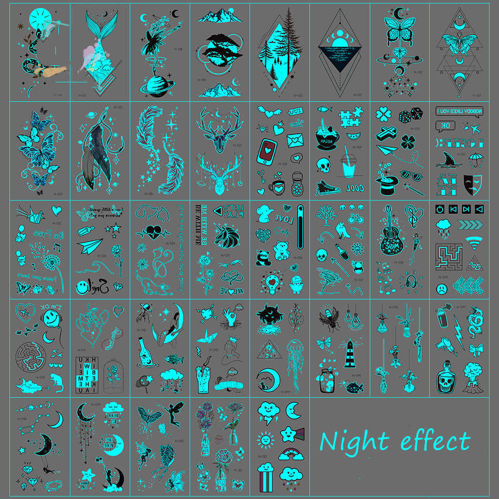 Temporary Tattoos Luminous Tattoo Stickers for Women Arm Face Glowing Tattoos Body Art Tattoos Snake Butterfly Electric Syllable Party Tattoo 2022 Z04