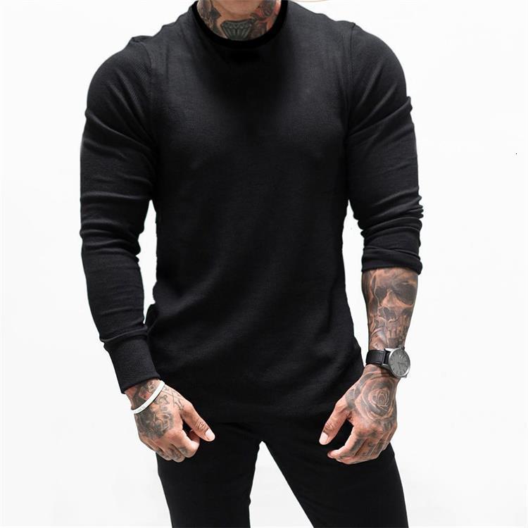 Men's T-Shirts Men's Sweater Long Sleeve T-shirt Solid Color Fitness Autumn Spring Leisure Sweatshirt 230403