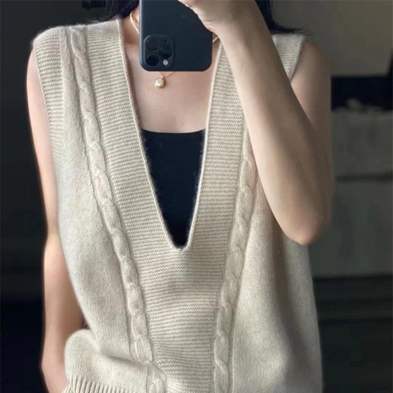 Women's Vests 100% Pure Wool Cashmere Tank Top Women's V-neck Thick Sleeve Non woven Autumn Large Tank Top Knitted Tank Top 230403