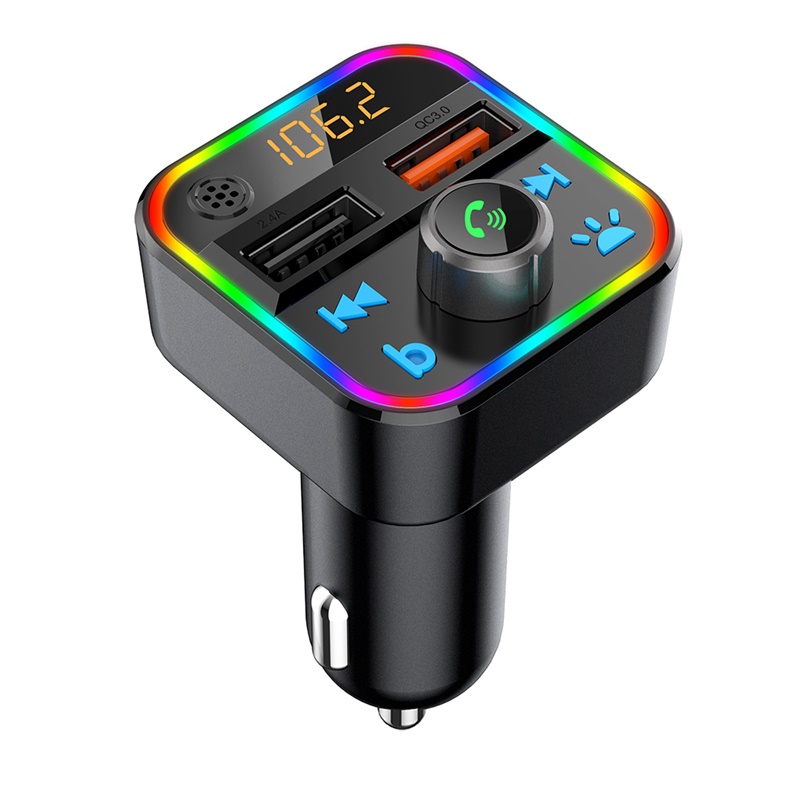 Car Bluetooth Phone Power Bank FM Transmitter Kit QC3.0 & 7 Color LED Backlight Radio Hands-Free Car Kit With SD Card Slot
