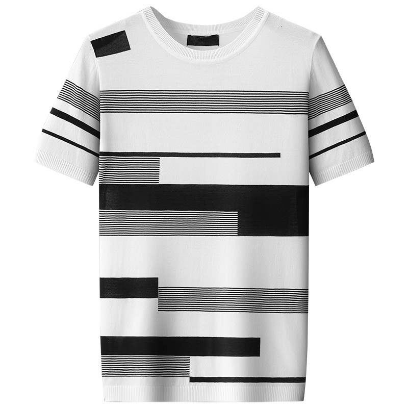 Men's T-Shirts Summer Men's Striped Top and Tee Ice Silk Quick Dry Ultra Thin T-Shirt Knitted Breathable Tee Fashion O-Neck T-Shirt S36 2304