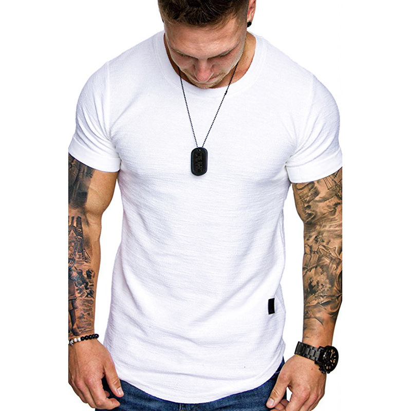 Men's T-Shirts 5 Color Summer Men's Short Sleeve Casual Round Neck Fashion Elastic Fit Funny Street Clothing Solid T-shirt Hip Hop Top S-XXL
